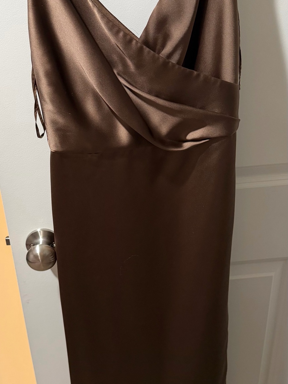 Amsale Strapless Satin Brown Evening Dress